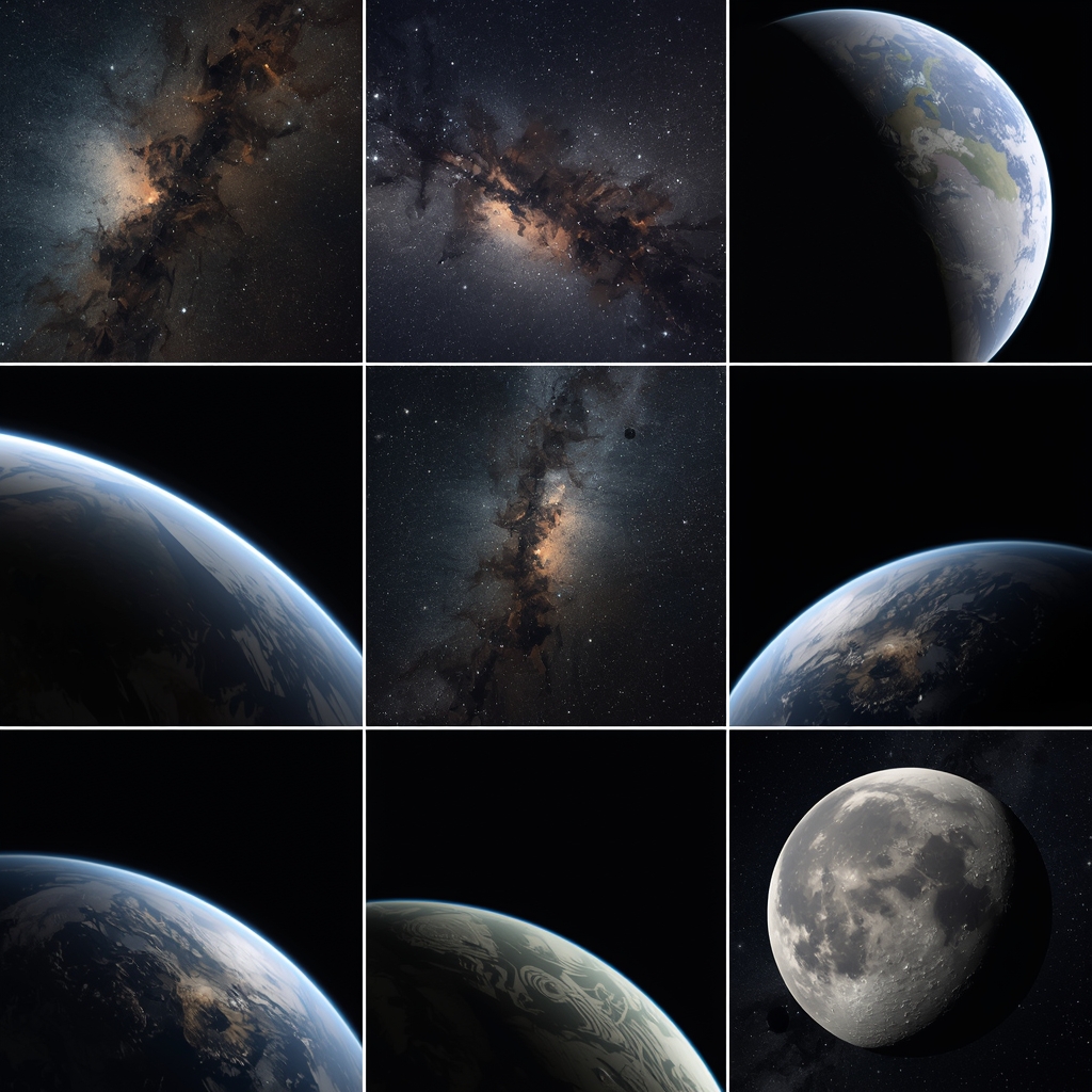 A stylized representation of complex astronomical data and network connections in space